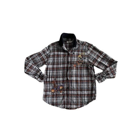 Vintage 90s Halloween plaid button down embroidered shirt - Picture 1 of 8